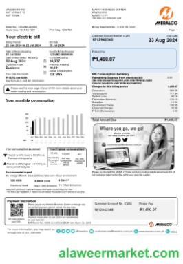 Philippines Meralco business utility bill Word and PDF template